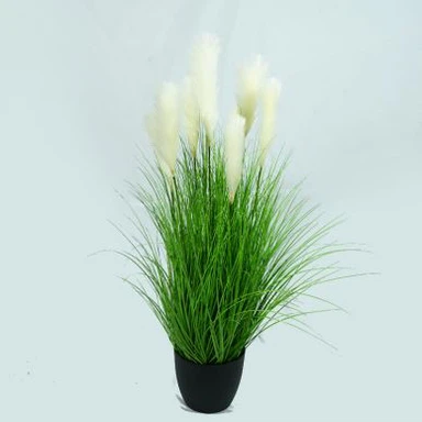 Piante in vaso verdi artificiali con 9 fiori di canna bianca